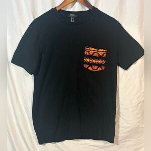Men's Black T-Shirt with Southwestern Tribal Patterned Breast Pocket forever 21